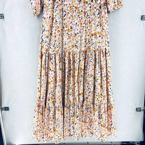 Petal Pup Cottagecore Dress Womens M Multicolor Micro Floral Tired Ruffle Maxi - Picture 10 of 16
